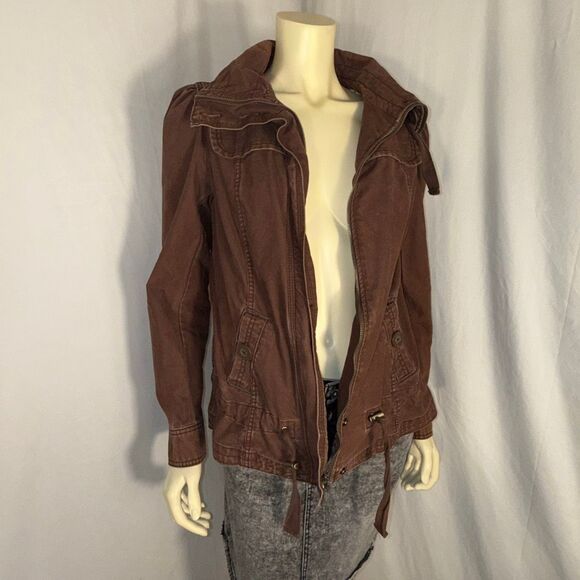 Y2K Mossimo Supply Co Brown Utility Jacket Women’s M | 2000s High Neck Zip Cargo - Picture 8 of 14
